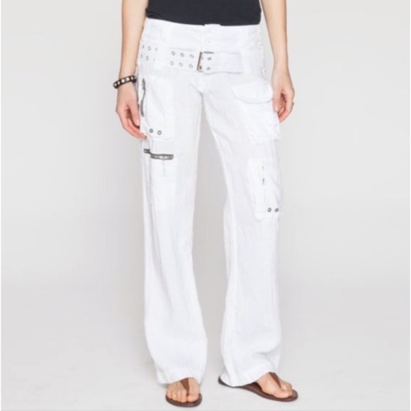 Johnny Was Pete and Greta Marika Cargo Pants Linen in White Size 8 - Picture 1 of 12